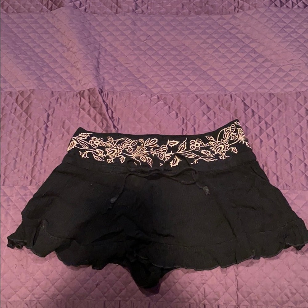 Black Skort with Nude Floral Detail